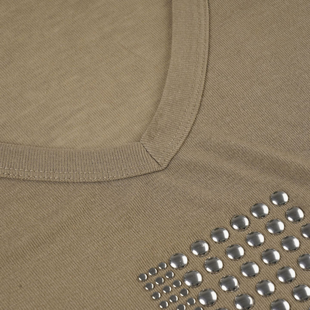 Rivet Cross Asymmetric V - Neck T - Shirt