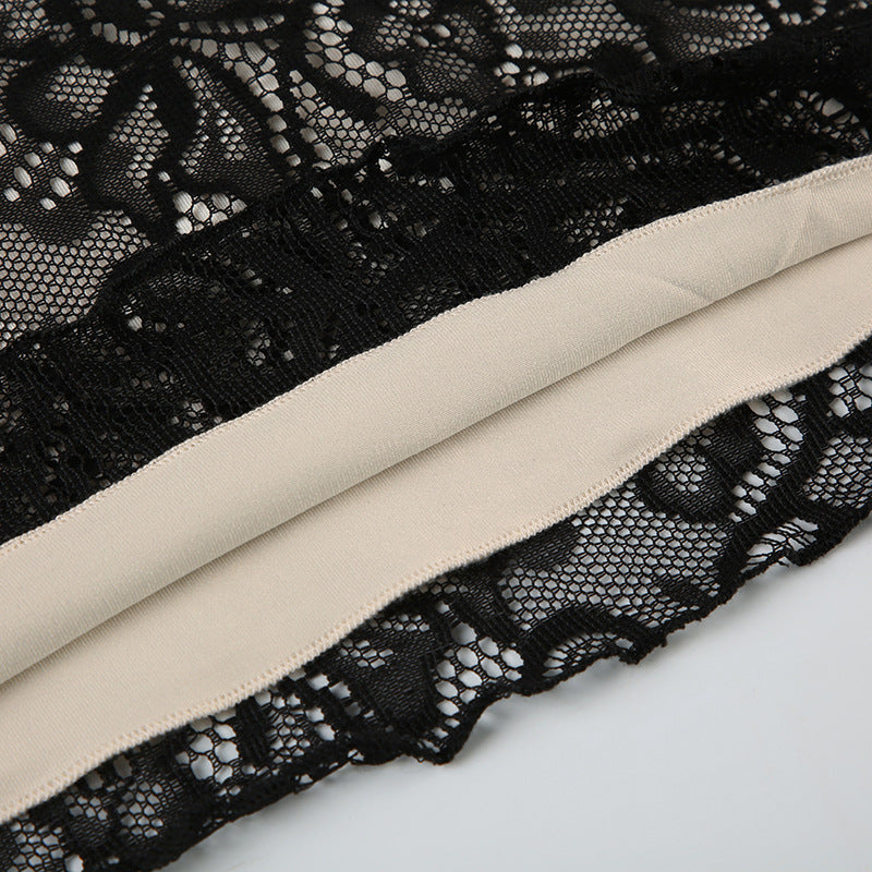 Sexy Lace Color - Block Strappy Flare - Sleeve Top