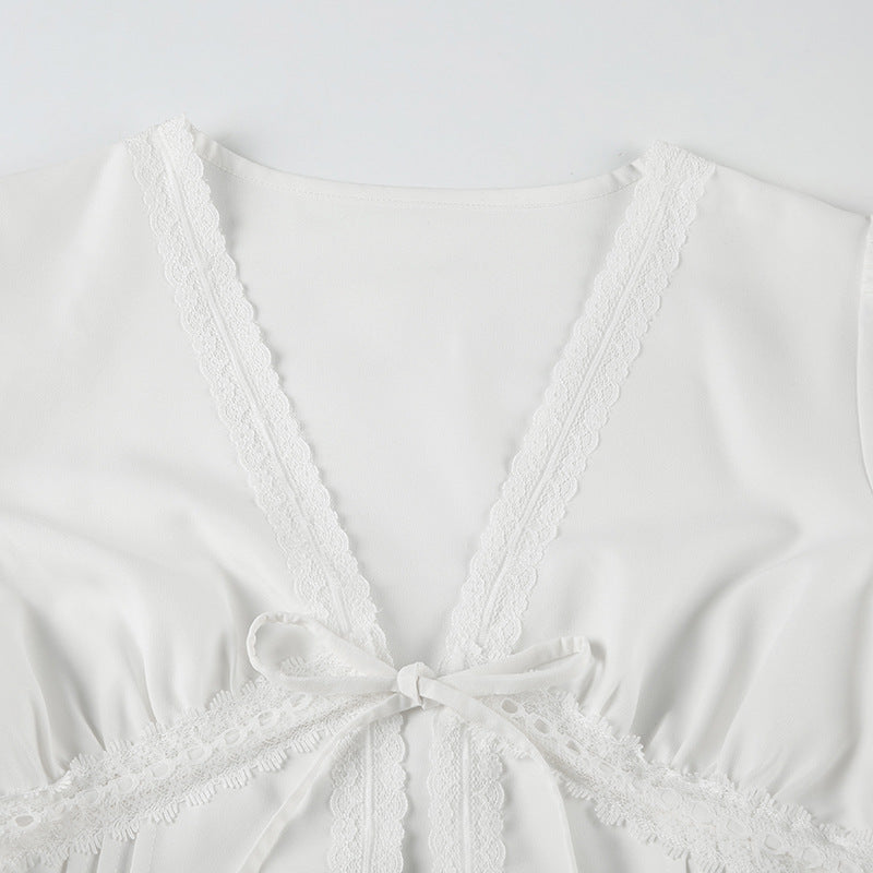 French Romantic Lace V - Neck Blouse