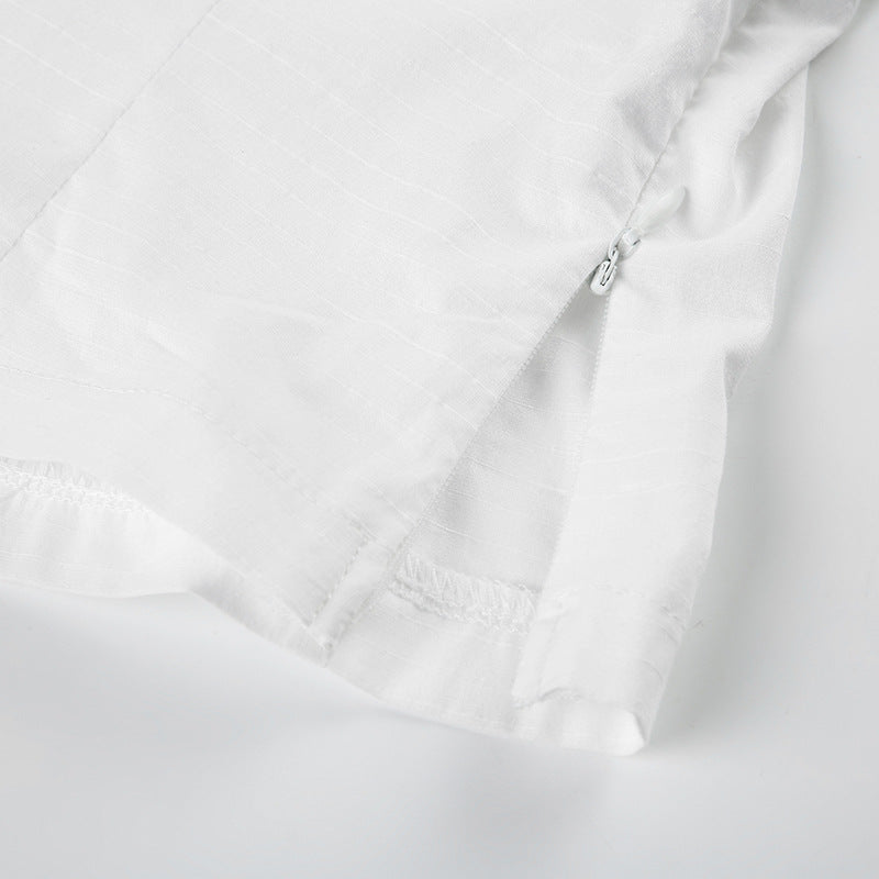 French - Style Deep - V Puff - Sleeve Waist - Cinched Crop Top