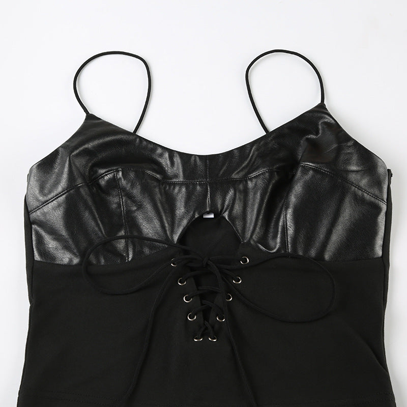 Cool Leather Cut - Out Lace - Up Cami Top