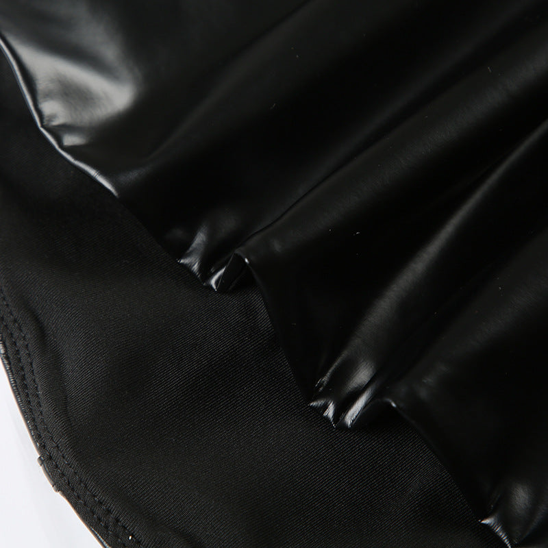 Lace - Leather Paneled Halter Corset Top