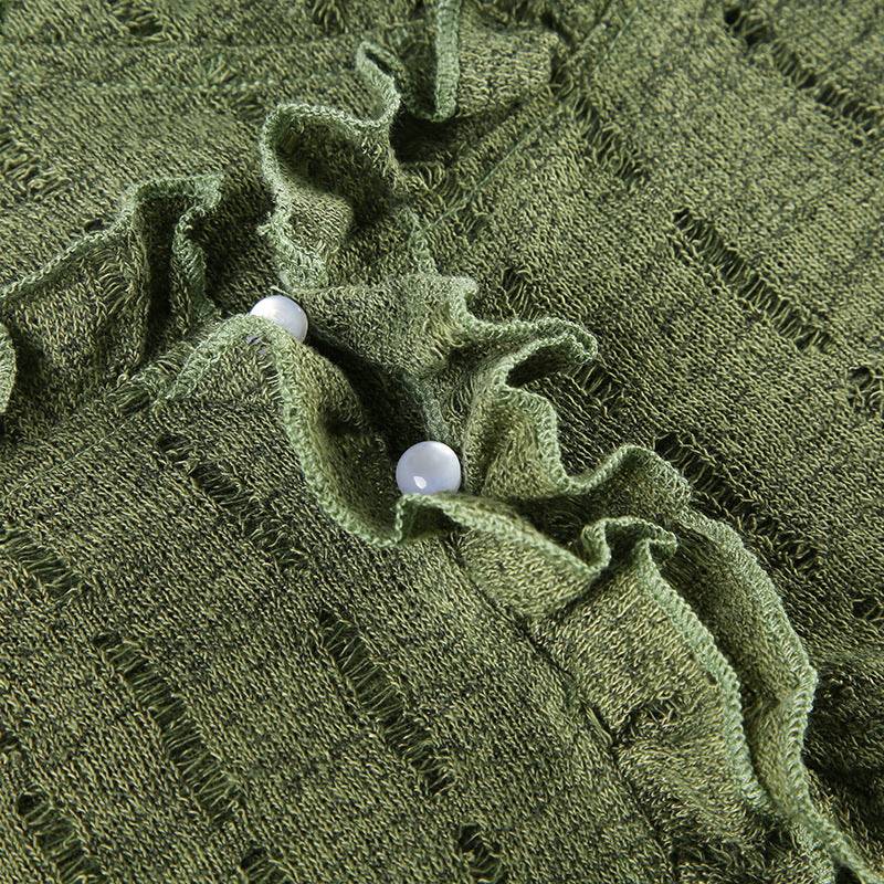 Vintage Ruffle - Trimmed Knit Crop Cardigan