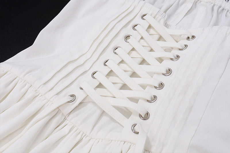 Lace - Trimmed Square - Neck Puff Dress