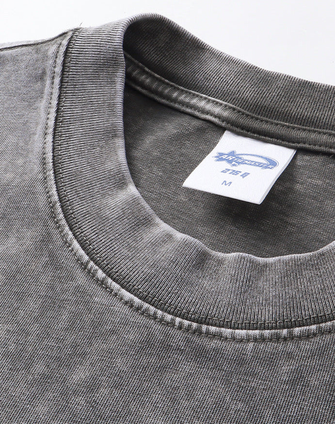 Loose-Fit Cropped Snow-Wash Distressed Essential T-Shirt