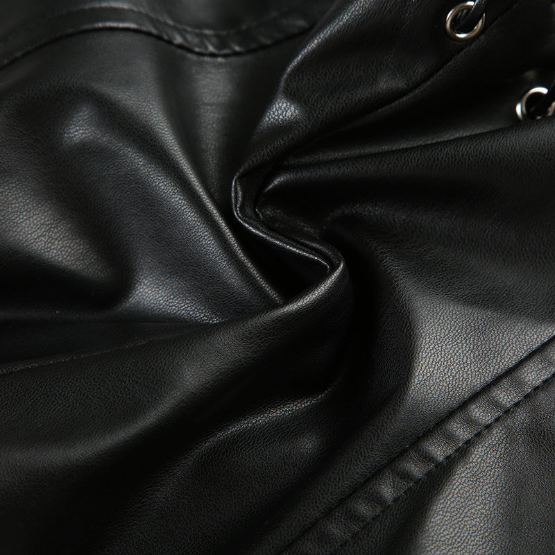 Punk Spice Girl Lace - Up Halter Leather Top