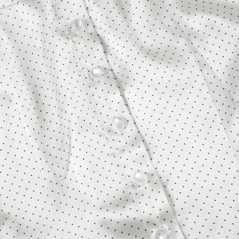 Vintage Polka Dot Satin Blouse with Belt