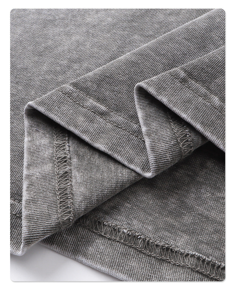 Loose-Fit Cropped Snow-Wash Distressed Essential T-Shirt