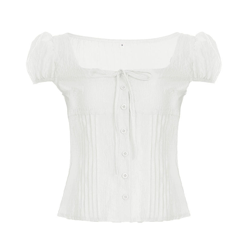 Sweetheart Bow - Front Puff Sleeve Top