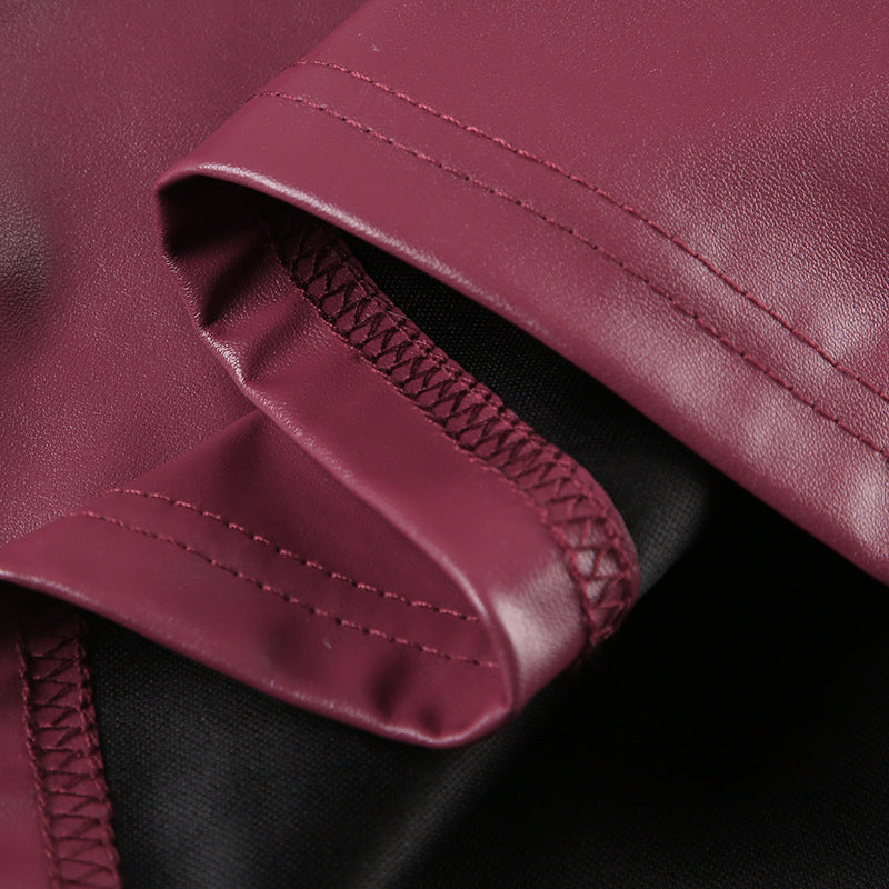 Crimson Pleated Leather Vest