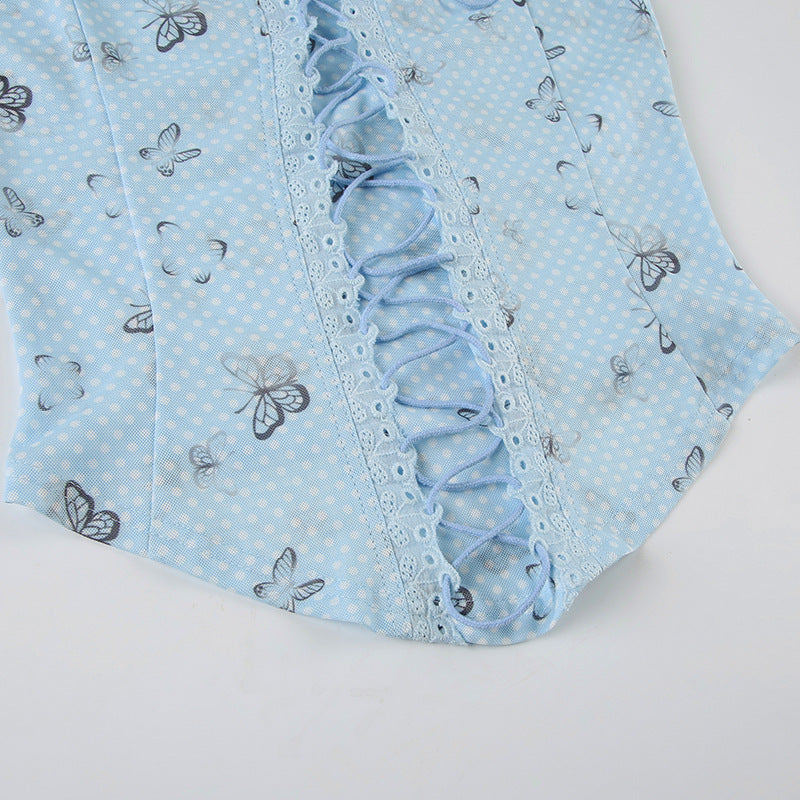 Romantic Floral Lace - Up Sheer Corset