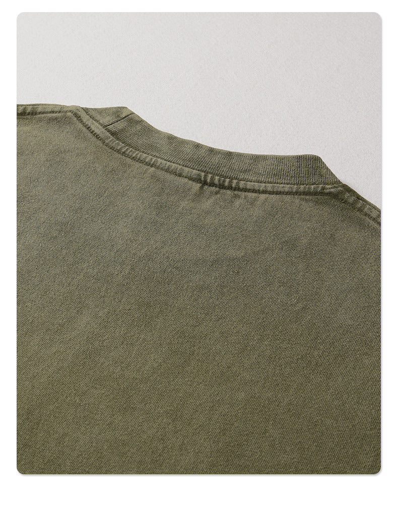 Vintage Distressed Washed Loose-Fit Small-Collar Batik T-Shirt