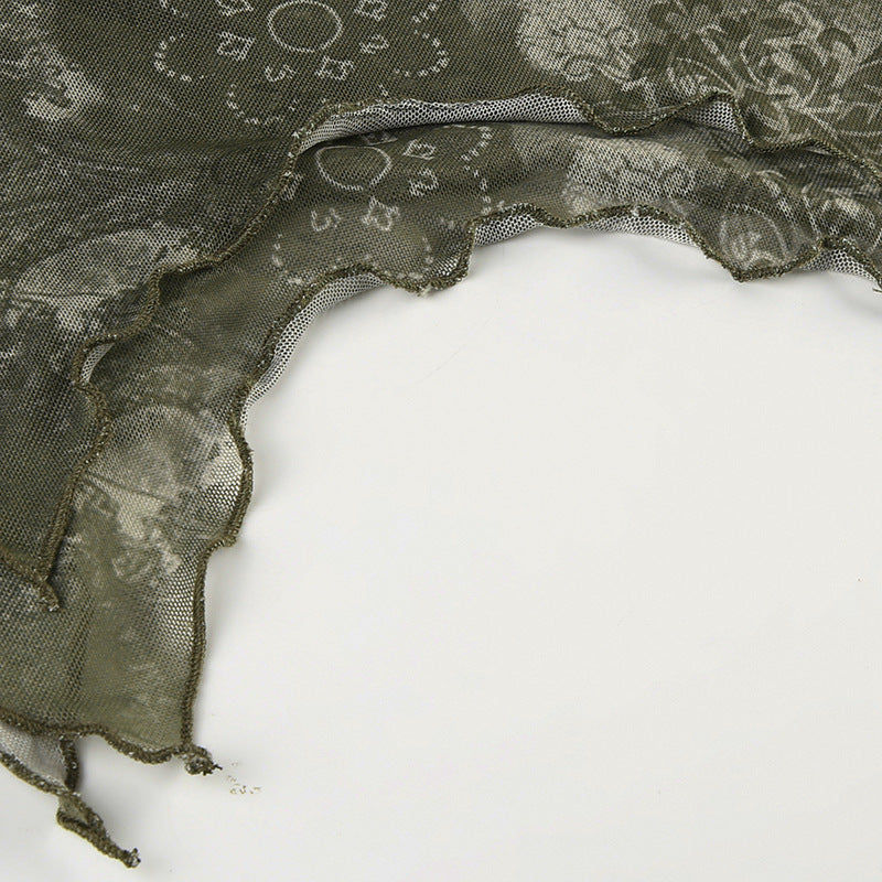 Vintage Halter Neck Printed Paneled Camisole