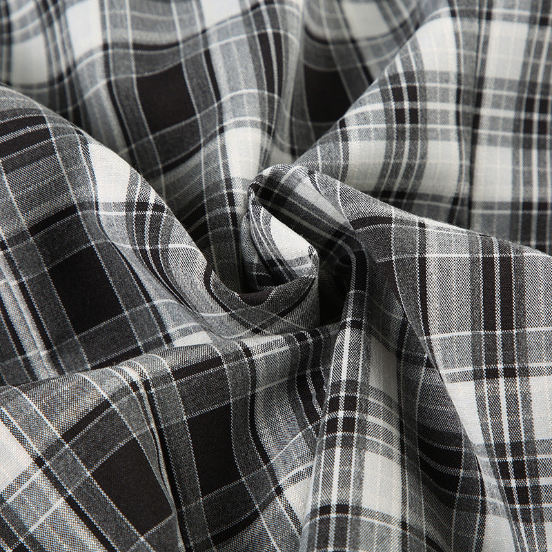 Vintage Plaid Puff - Sleeve Blouse with Ruffles