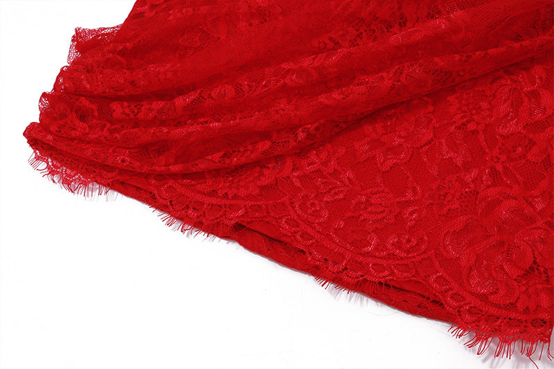 Lace Bandeau Asymmetric Mini Dress