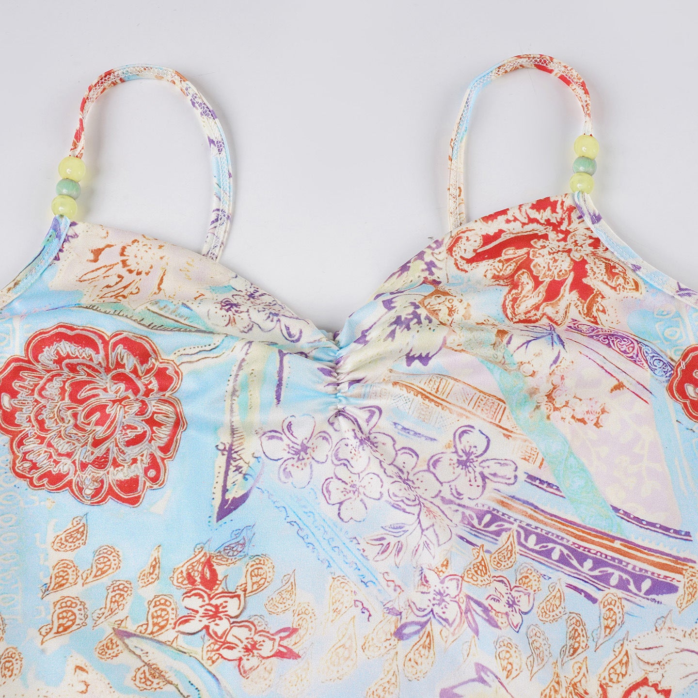 Romantic Printed Beaded - Strap Corset Top