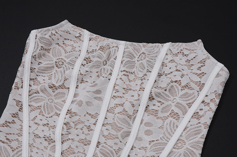 Lace Bandeau Asymmetric Mini Dress