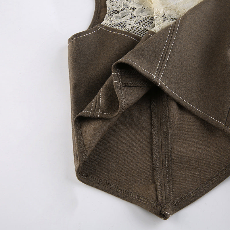 Vintage Denim Lace Button - Up Corset Vest