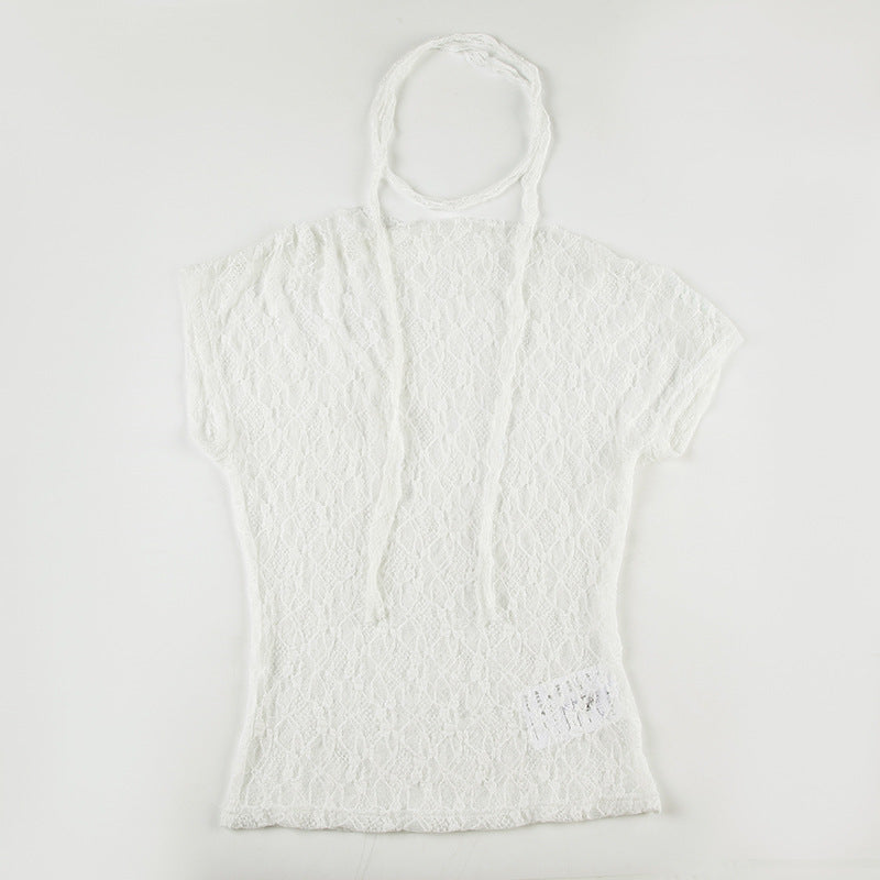 Sweet Lace Halter Off - Shoulder Crop Top