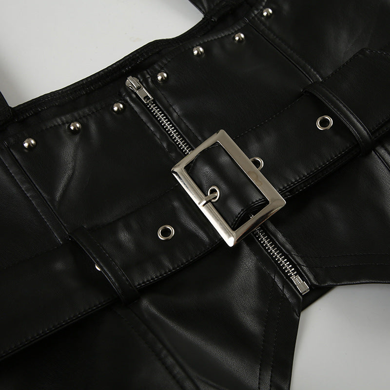 Functional Rivet Leather Cami Vest