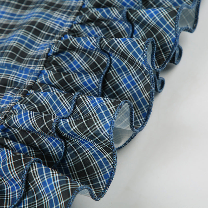 Vintage Plaid Puff - Sleeve Peplum Top