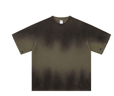 Spray-Dyed Distressed Vintage Washed Ripped T-Shirt